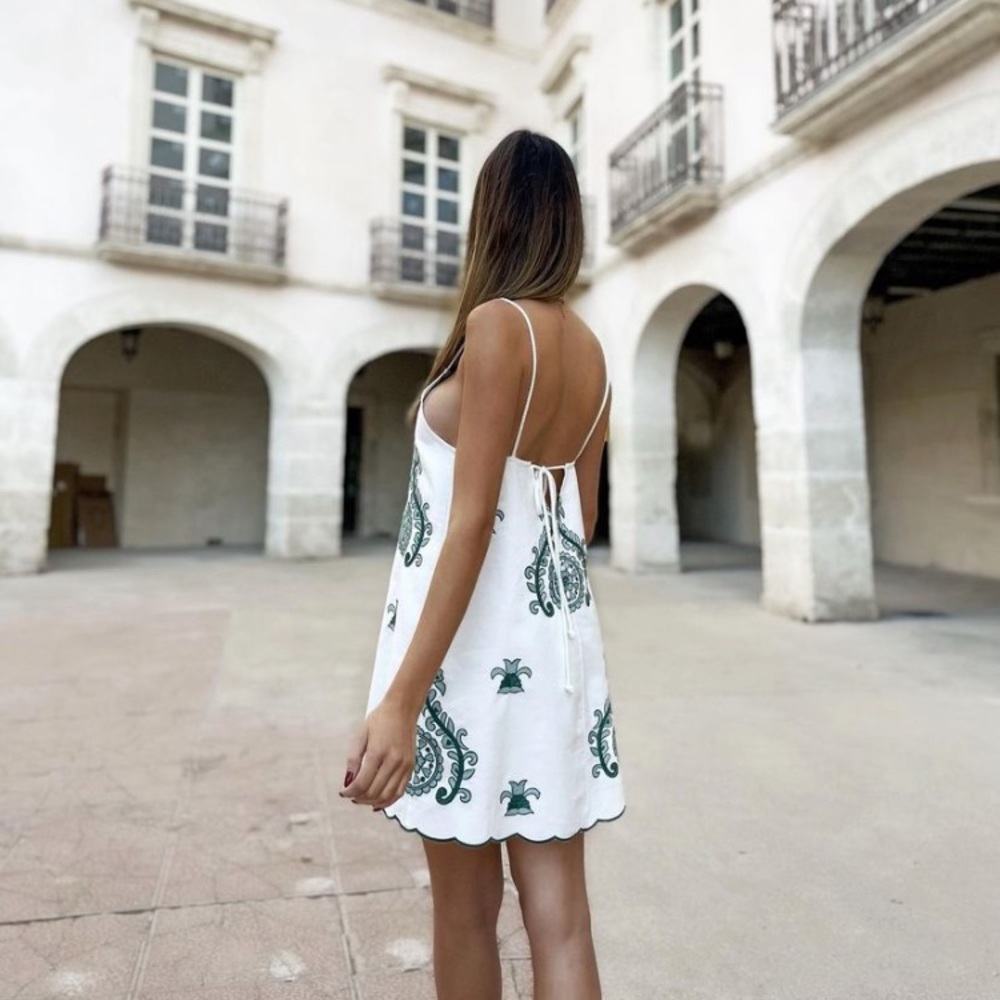 ZARA EMBROIDERED MINI DRESS SIZE SMALL - Picture 9 of 16